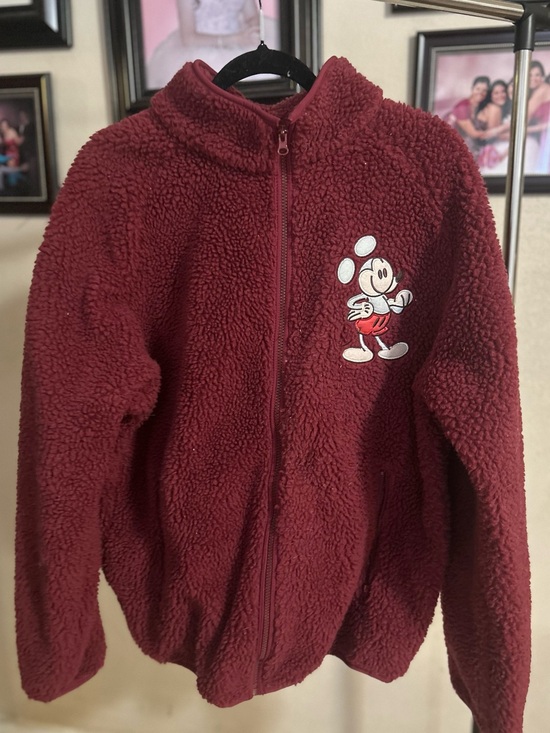Disney Jackets & Blazers - Disney Mickey Mouse Jacket Women Large Burgundy Sherpa Fleece Full Zip Patch